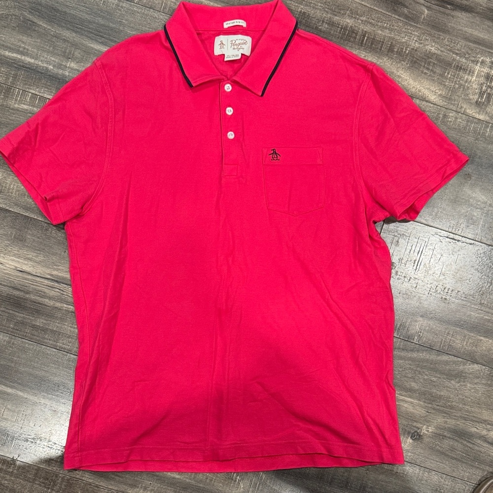 Original Penguin coral pink Polo with Navy Trim